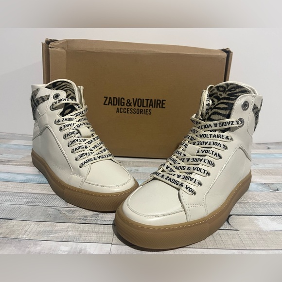 NEW Zadig & Voltaire High Flash Zebra Print Sneakers - Picture 1 of 11